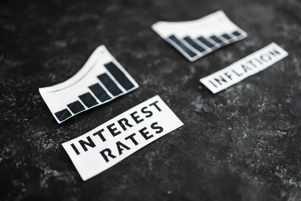 Tassi Interesse Inflazione Testi Grafici Che Mostrano Tassi Aumento Spesa — Foto Stock