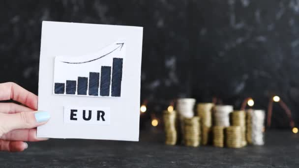 Směnný Kurz Koncepční Image Graf Ukazující Pozitivní Růst Textem Eur — Stock video