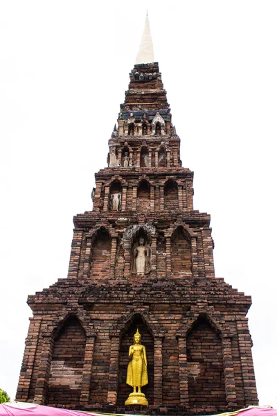 Buddha Statue And Old Pagoda, Wat Phra That Hariphunchai — Stock Photo, Image