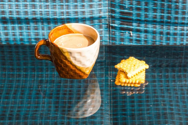 Natura morta colazione, caffè tazza di burro bianco — Foto Stock