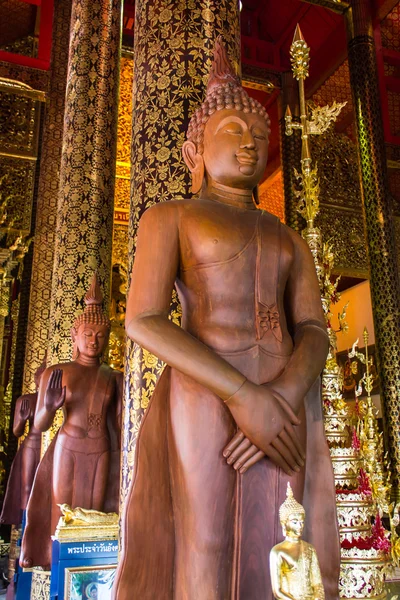 Buddha Wood carving In Chapel, Wat Ban den Temple Maetang Chiangmai — Stock Photo, Image