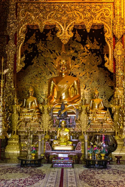 Buddha Statue In Chapel, Wat Ban den Temple Maetang Chiangmai Thai — Stock Photo, Image