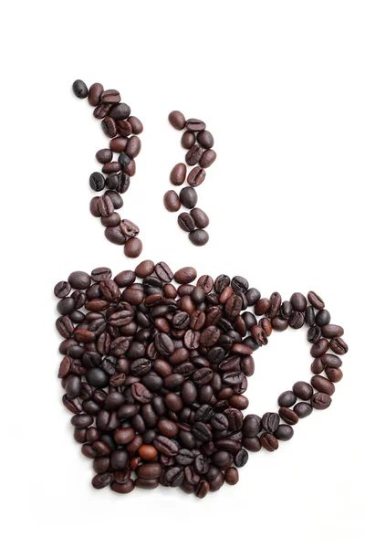 Canecas de silhueta de grãos de café no fundo branco Imagem De Stock