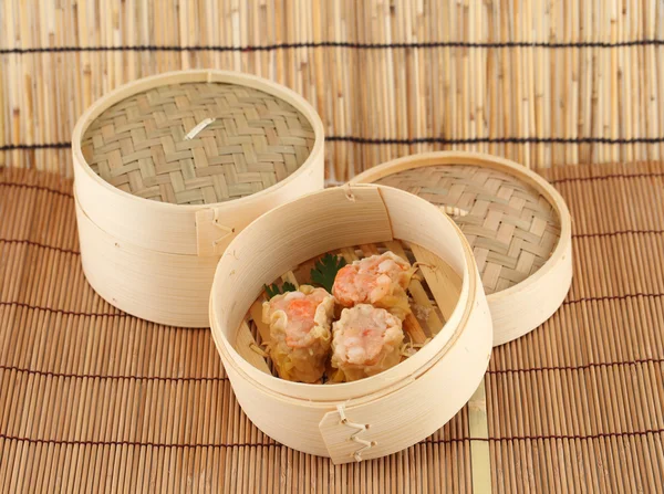 Dim Sum in Bamboo Steamed Bowl — Stock Photo, Image