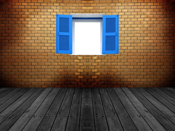 Griego estilo azul ventana de madera en la pared —  Fotos de Stock