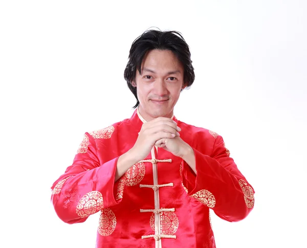 Happy Chinese new year.Young Asian man with gesture of congratul — Stock Photo, Image
