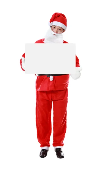 Happy Santa Claus with Christmas blank poster banner. Isolated o — Stock Photo, Image