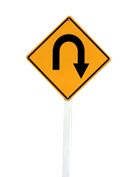 Señal de advertencia, gire hacia atrás señal de tráfico aislar sobre fondo blanco . — Foto de Stock