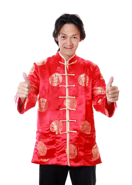 Asiatiska mannen är leende och handen med tummen upp i kinesiska nyåret da — Stockfoto