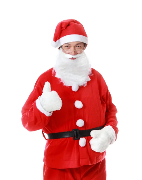 Feliz santa claus asiático con pulgar arriba, aislado en blanco backgro — Foto de Stock