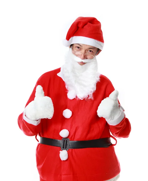 Feliz santa claus asiático con pulgar arriba, aislado en blanco backgro — Foto de Stock