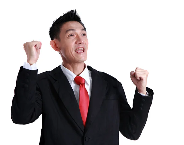 Happy businessman raised up — Stock Photo, Image