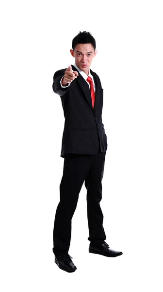 Portrait of man pointing with his finger — Stock Photo, Image