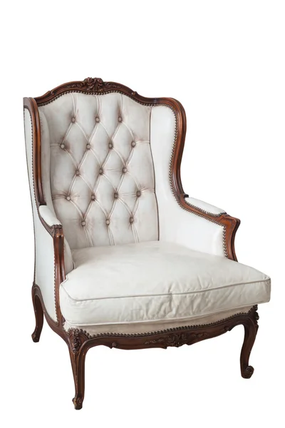 Chaise vintage en cuir blanc isolé sur fond blanc — Photo