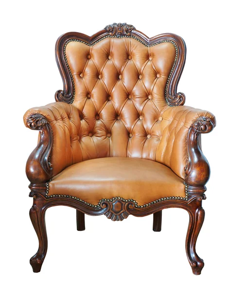 Винтажное кожаное кресло на белом фоне — стоковое фото