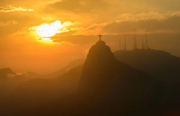 Coucher de soleil au Christ rédempteur, Rio de Janeiro, Brésil — Photo