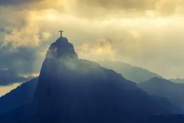 Puesta de sol en Cristo Redentor, Río de Janeiro, Brasil Imágenes de stock libres de derechos