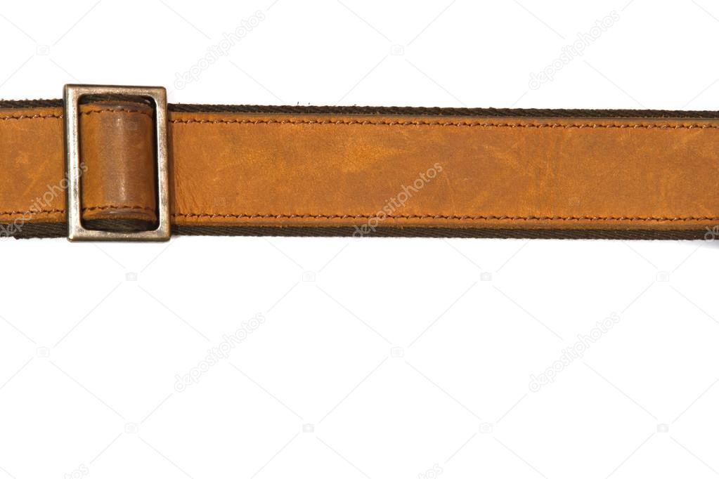 Leather belt and fastener on white background