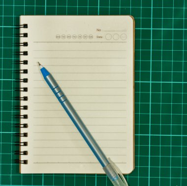 Mavi kalem ile boş bir sayfa Not defterini açın