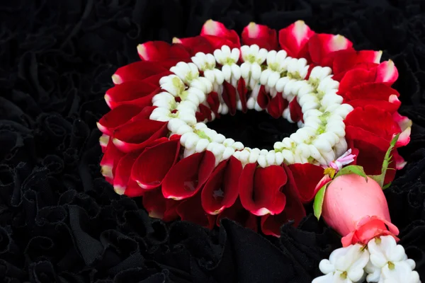 Заделывают жасмина гирлянды с красной розы — стоковое фото