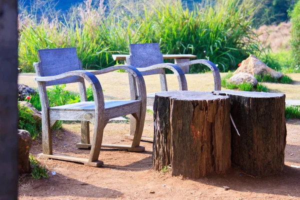 Empty wooden table with tea plantation — Stock Photo, Image