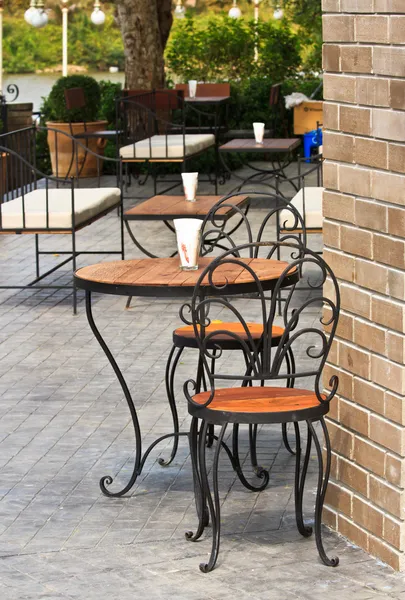 Tavolo con sedia nel giardino verde — Foto Stock