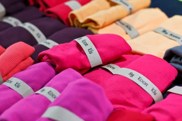 Image of Colorful Textile Background,Pile of bright folded cloth — Stock Photo, Image