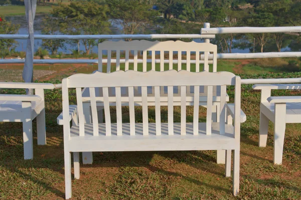 Table with chair in the green garden — Stock Photo, Image