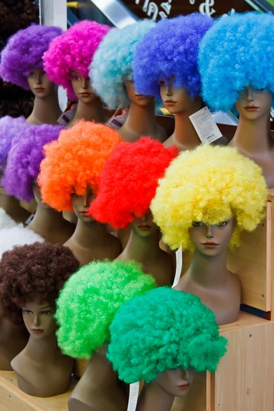 Mannequin with colorful wig and facial accessories — Stock Photo, Image