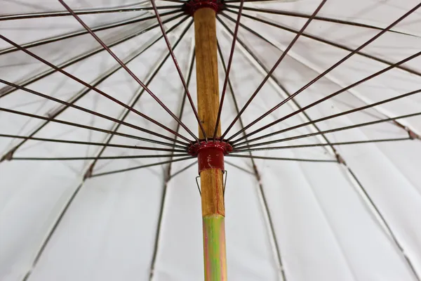 Under a white bamboo umbrella Stock Picture