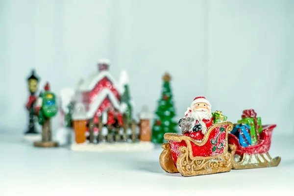 Papai Noel Trenó Com Presente Natal Para Temporada Férias — Fotografia de Stock