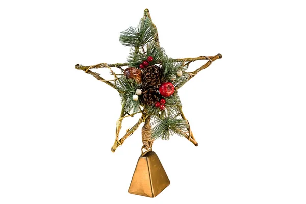 Conceito Bell Star Christmas Isolado Fundo Branco Meio Imagem — Fotografia de Stock