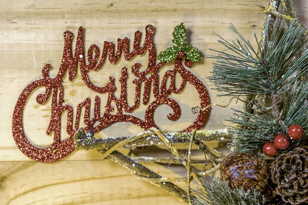 Glocke Und Stern Weihnachten Konzept Auf Holzplanke Hintergrund — Stockfoto