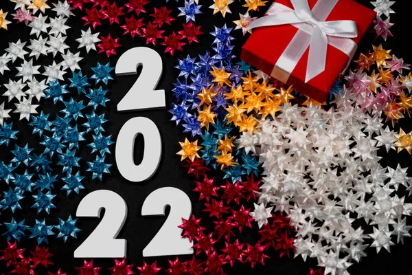 Frohes Neues Jahr 2022 Die Sterne Aus Faltpapier Buntes Muster — Stockfoto