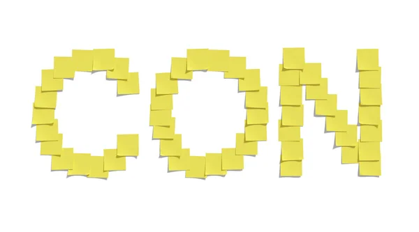 Yellow memo notes illustrating CON and including clipping path — Stock Photo, Image