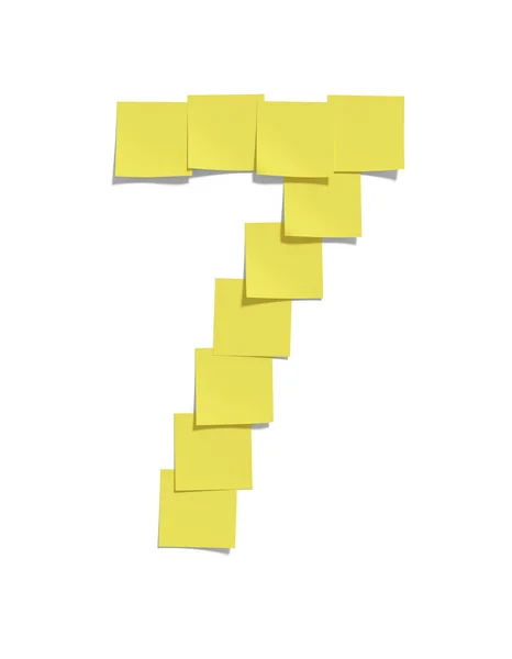 Yellow memo notes illustrating SEVEN and including clipping path — Stock Photo, Image