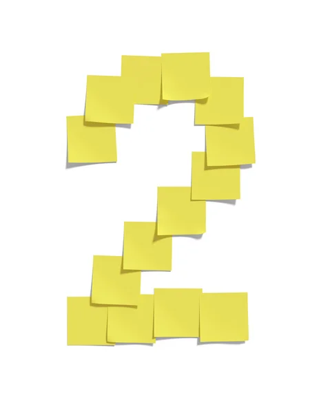 Yellow memo notes illustrating TWO and including clipping path — Stock Photo, Image