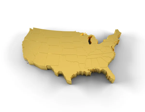 USA map 3D gold with states and clipping path — Stock Photo, Image