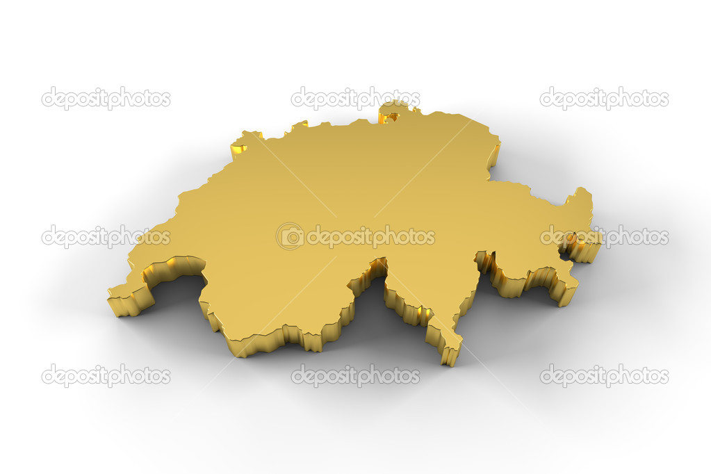 Switzerland map 3D gold with clipping path