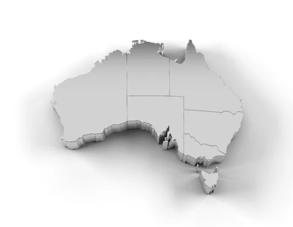 Austrália mapa prata 3D com estados e caminho de recorte — Fotografia de Stock