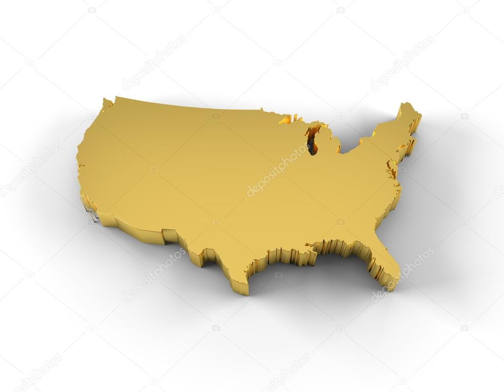 USA map 3D gold with clipping path