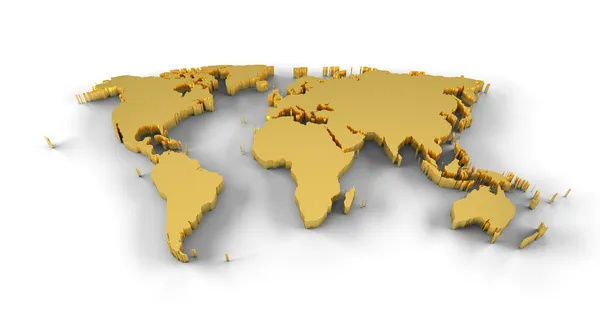 Světová mapa 3d zlato s ořezovou cestou — Stock fotografie