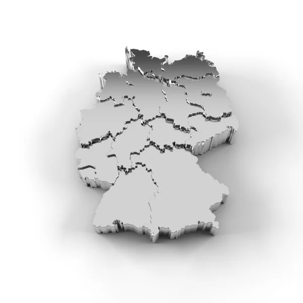 Allemagne carte 3D en argent avec des états pas à pas et chemin de coupe — Photo