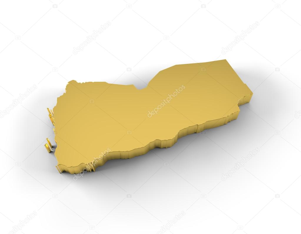Yemen map 3D gold with clipping path