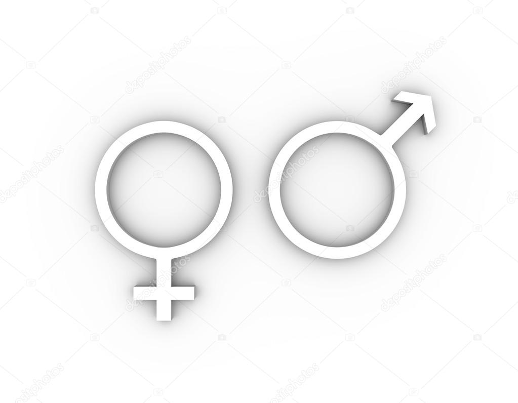 Female and male gender symbols in white.