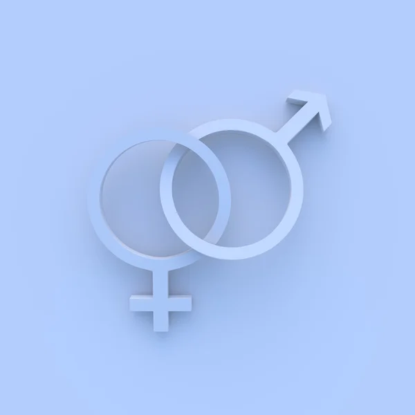 Weibliche und männliche Geschlechtssymbole in blau miteinander verflochten. — Stockfoto