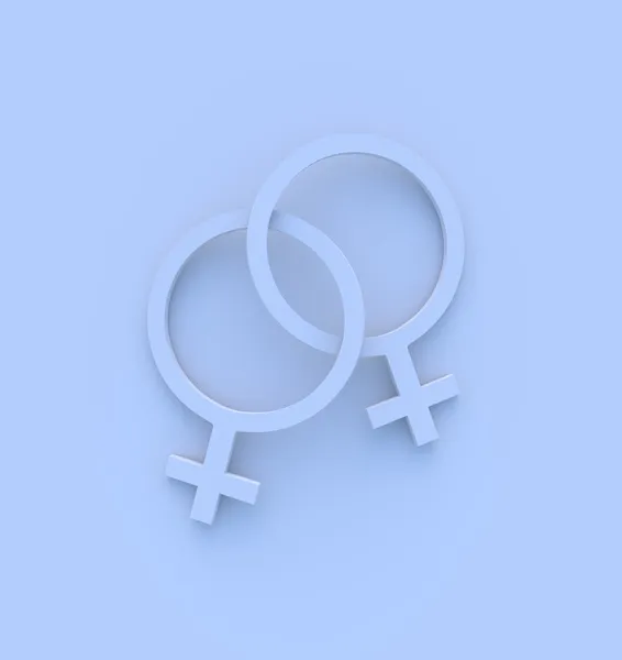 Dois símbolos femininos de gênero entrelaçados em azul . — Fotografia de Stock
