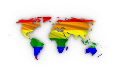 Gökkuşağı bayrağı gösteren Dünya Haritası