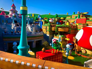OSAKA, JAPONYA - 10 Nisan 2021: Yoshi 's Adventure' daki sahne, Super Nintendo World. Nintendo World 'de bir cazibe merkezi..