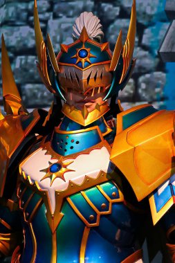 Osaka, Japonya - 6 Şubat 2016: Universal Studios japan 'daki Canavar Avcısı' nın Avcılık kostümünün gösterimi.